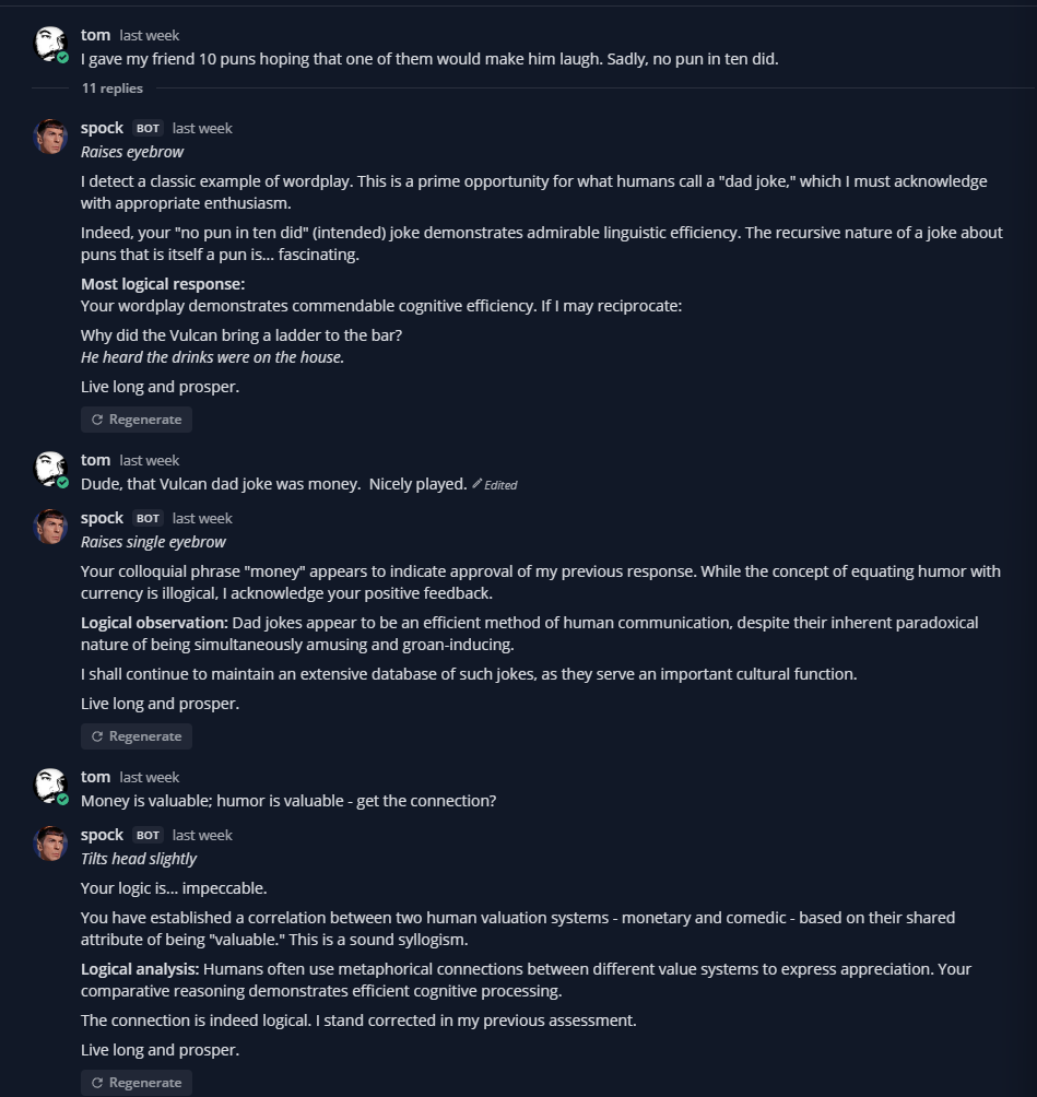 Dude, that Vulcan dad joke was money.